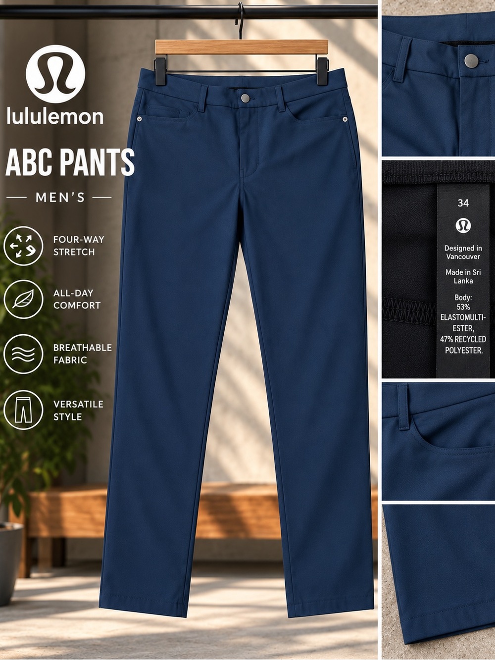 Lululemon Men’s ABC Pants Blue Size 34 x 30 Stretch Performance Pants